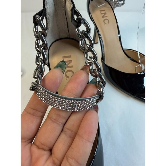 INC Jerloni Womens Size 8.5 Black Patent Chunky Chain Ankle Strap High Heel - Picture 14 of 14